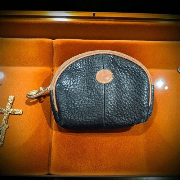Vintage Dooney & Bourke Coin Purse Black Pebble Leather -Brown Leather Logo RARE - Picture 1 of 9
